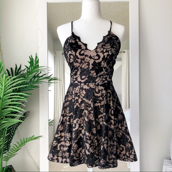 Windsor Dresses & Skirts - Black and Tan/Nude Lace Cocktail Dress